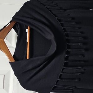 Notations Black Cowl Neck Sweater with Fringe
